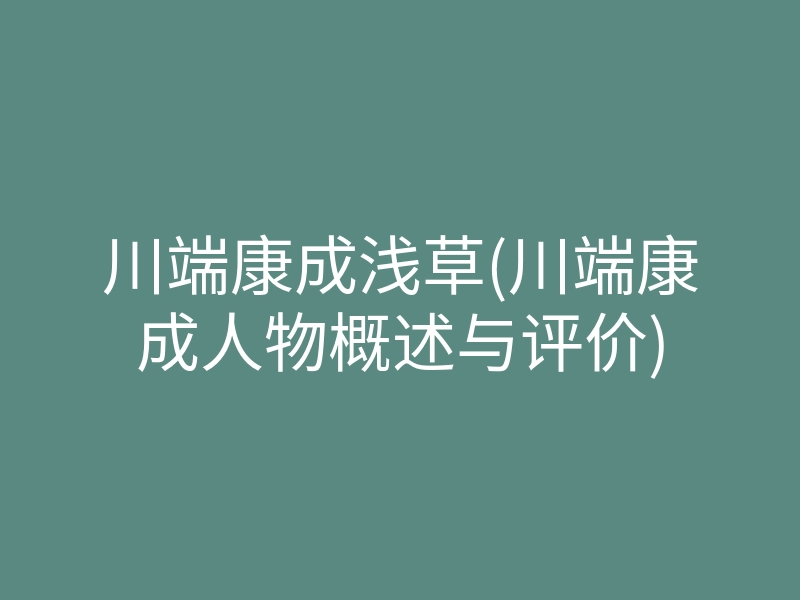 川端康成浅草(川端康成人物概述与评价)