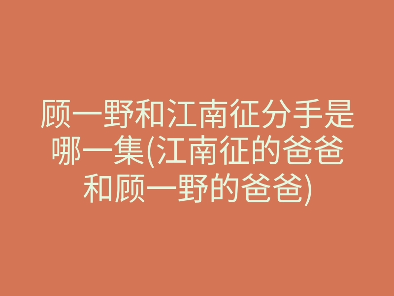 顾一野和江南征分手是哪一集(江南征的爸爸和顾一野的爸爸)