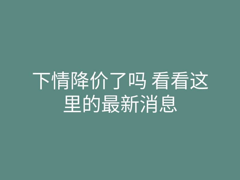 下情降价了吗 看看这里的最新消息