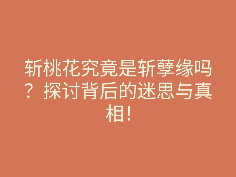 斩桃花究竟是斩孽缘吗?探讨背后的迷思与真相!
