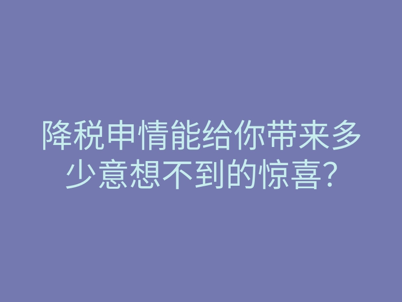 降税申情能给你带来多少意想不到的惊喜?