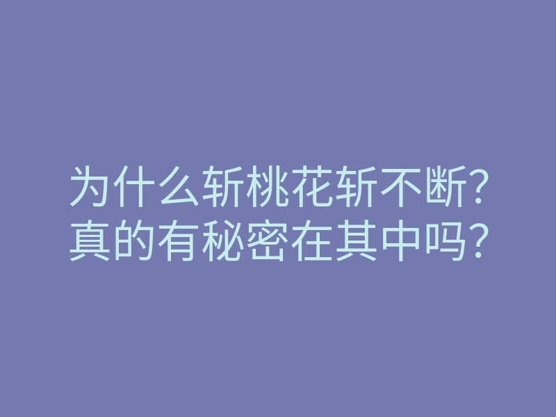 为什么斩桃花斩不断?真的有秘密在其中吗?