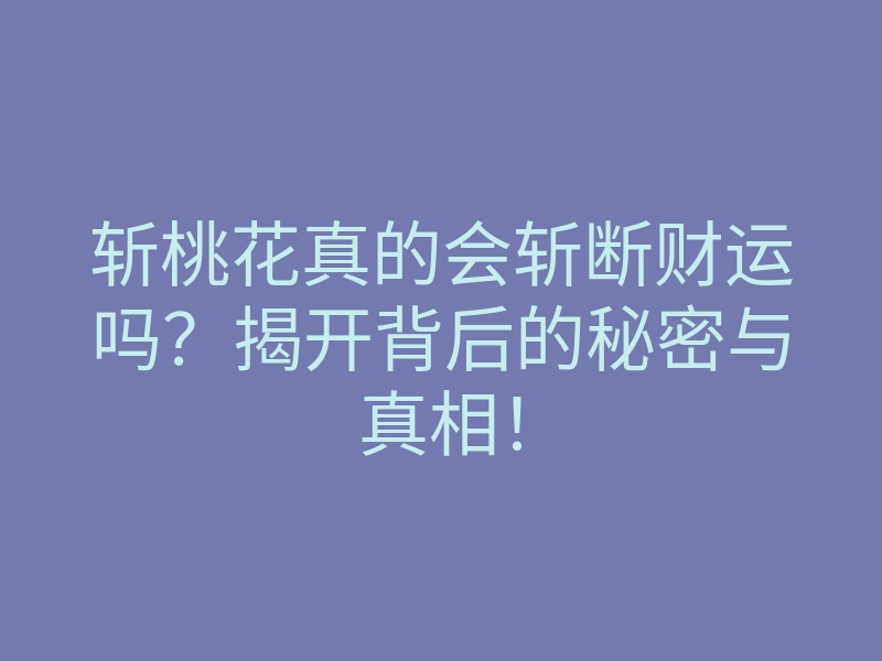 斩桃花真的会斩断财运吗?揭开背后的秘密与真相!
