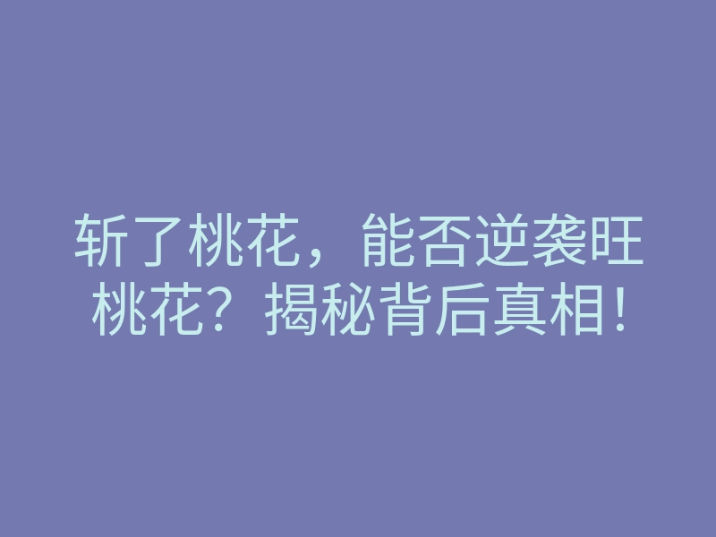 斩了桃花,能否逆袭旺桃花?揭秘背后真相!