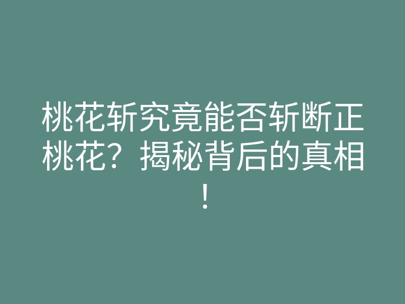 桃花斩究竟能否斩断正桃花?揭秘背后的真相!