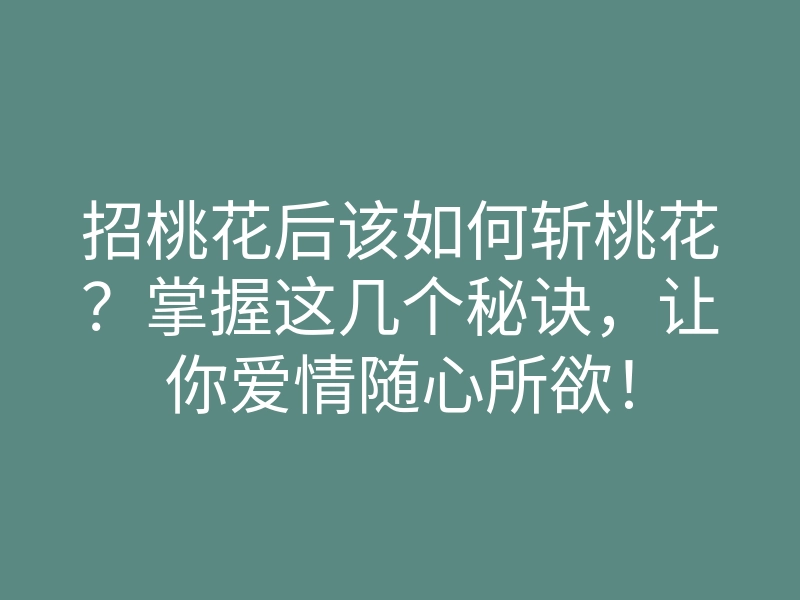 招桃花后该如何斩桃花?掌握这几个秘诀,让你爱情随心所欲!