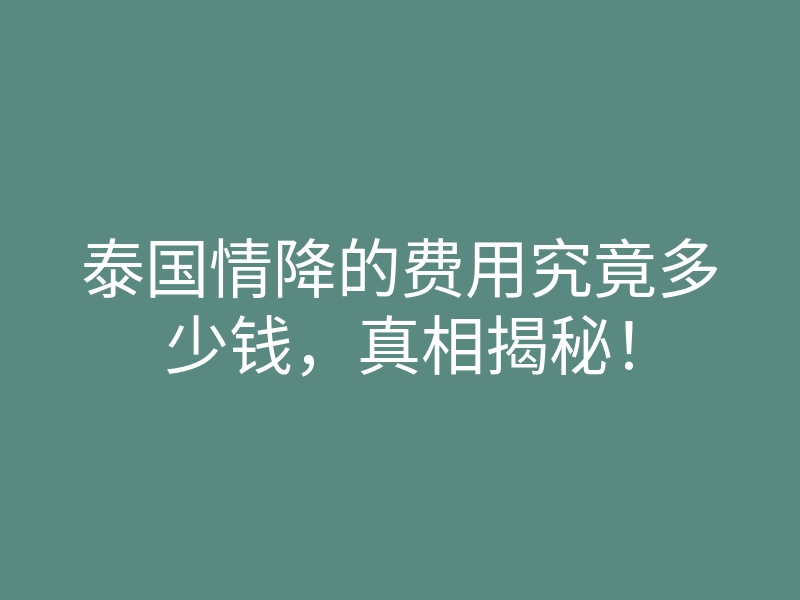 泰国情降的费用究竟多少钱,真相揭秘!