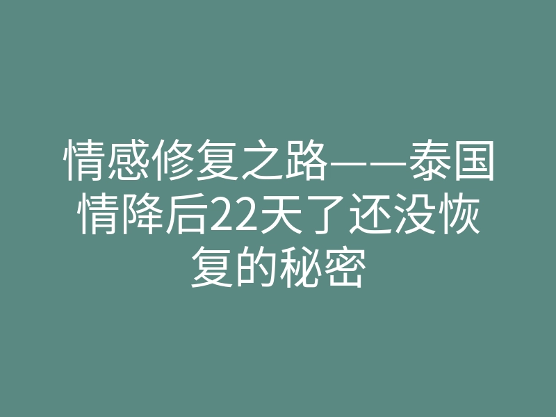 情感修复之路——泰国情降后22天了还没恢复的秘密