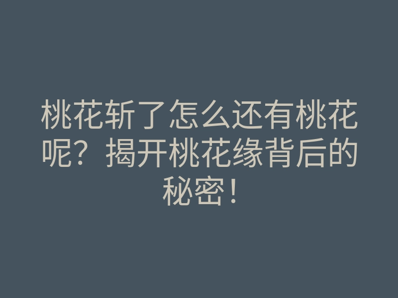 桃花斩了怎么还有桃花呢?揭开桃花缘背后的秘密!