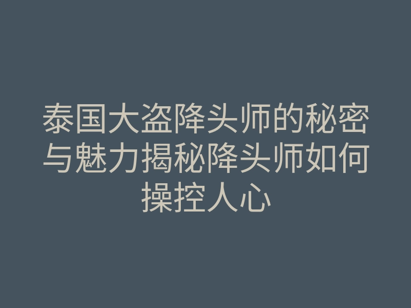 泰国大盗降头师的秘密与魅力揭秘降头师如何操控人心