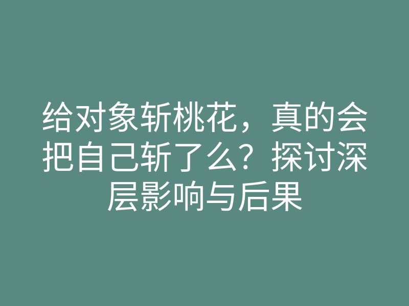 给对象斩桃花,真的会把自己斩了么?探讨深层影响与后果