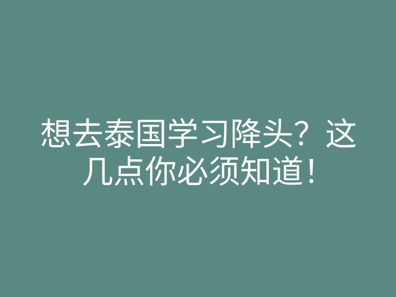 想去泰国学习降头?这几点你必须知道!