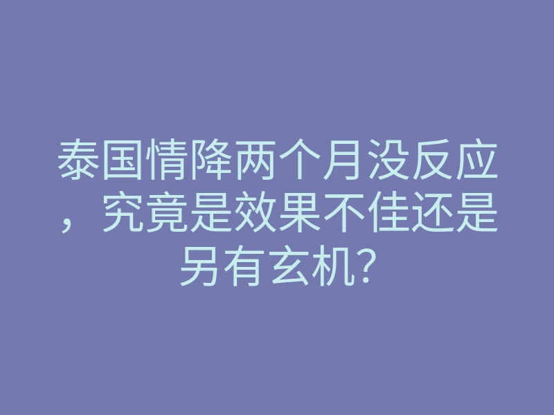 泰国情降两个月没反应，究竟是效果不佳还是另有玄机？