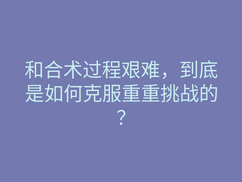 和合术过程艰难,到底是如何克服重重挑战的?