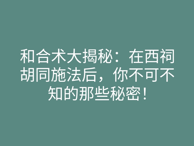 和合术大揭秘:在西祠胡同施法后,你不可不知的那些秘密!