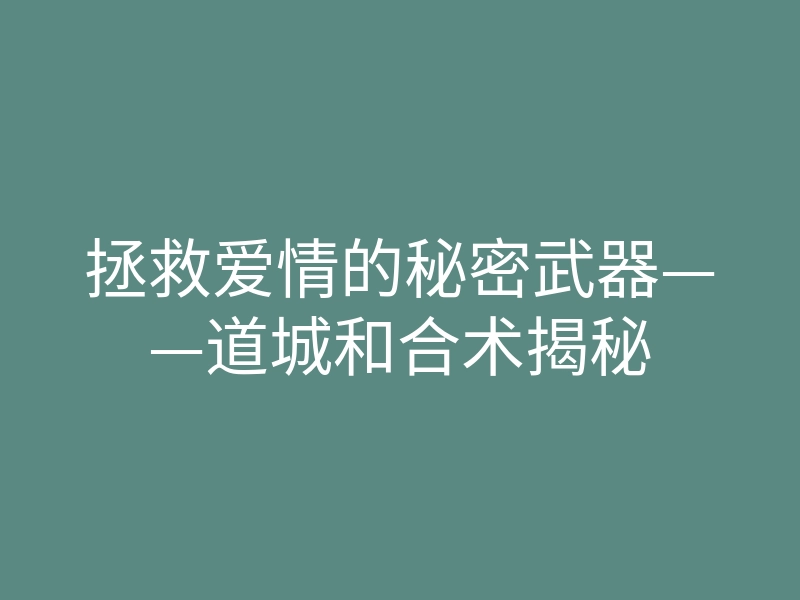 拯救爱情的秘密武器——道城和合术揭秘