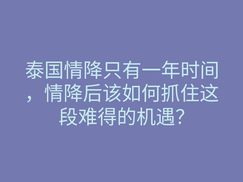 泰国情降只有一年时间,情降后该如何抓住这段难得的机遇?