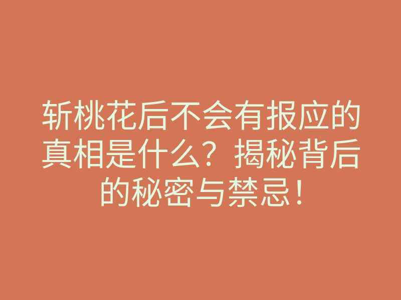 斩桃花后不会有报应的真相是什么?揭秘背后的秘密与禁忌!