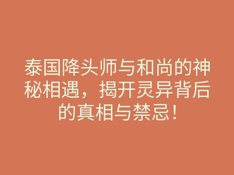泰国降头师与和尚的神秘相遇,揭开灵异背后的真相与禁忌!