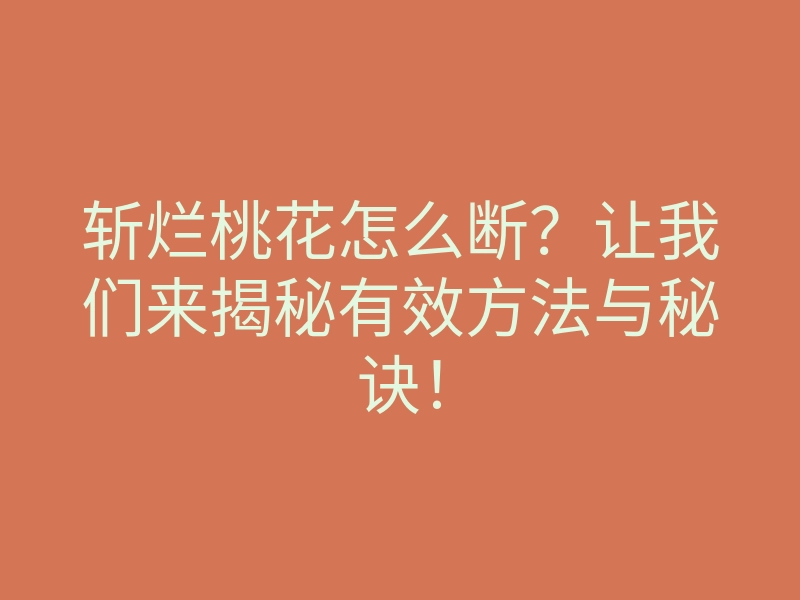 斩烂桃花怎么断？让我们来揭秘有效方法与秘诀！