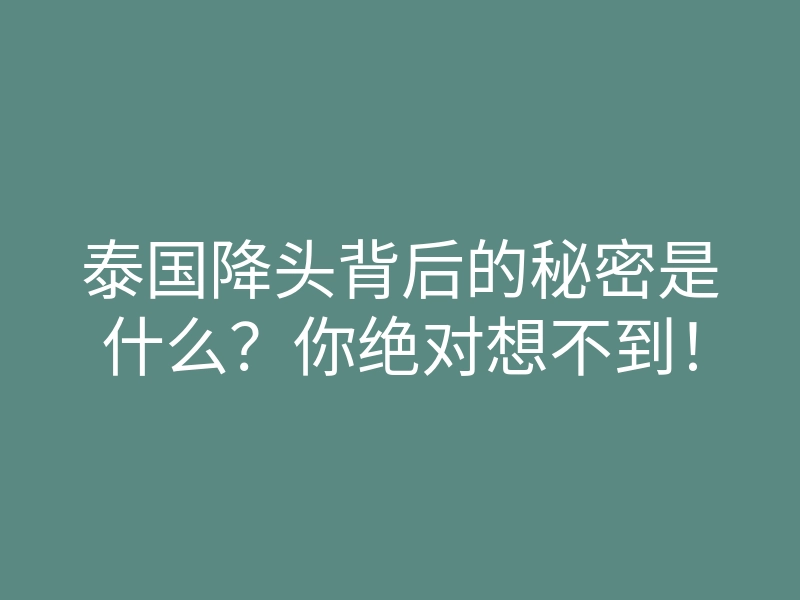 泰国降头背后的秘密是什么?你绝对想不到!