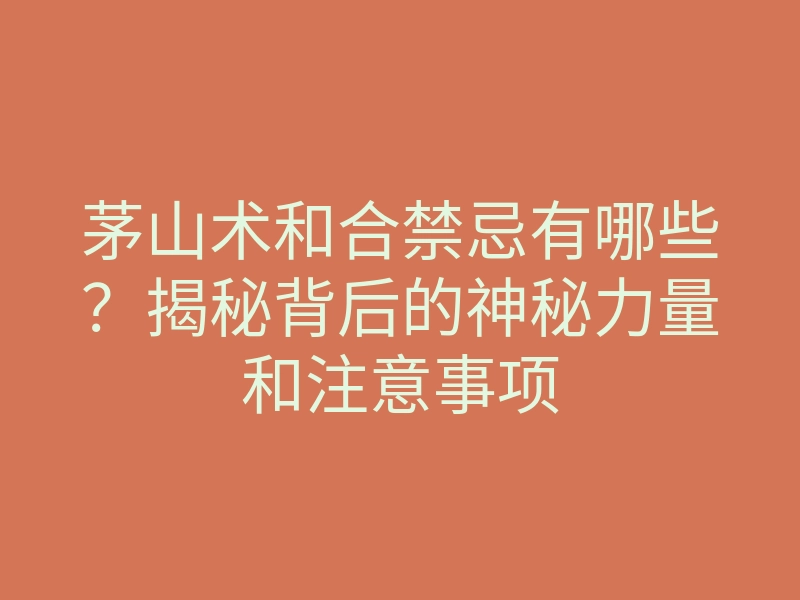 茅山术和合禁忌有哪些?揭秘背后的神秘力量和注意事项