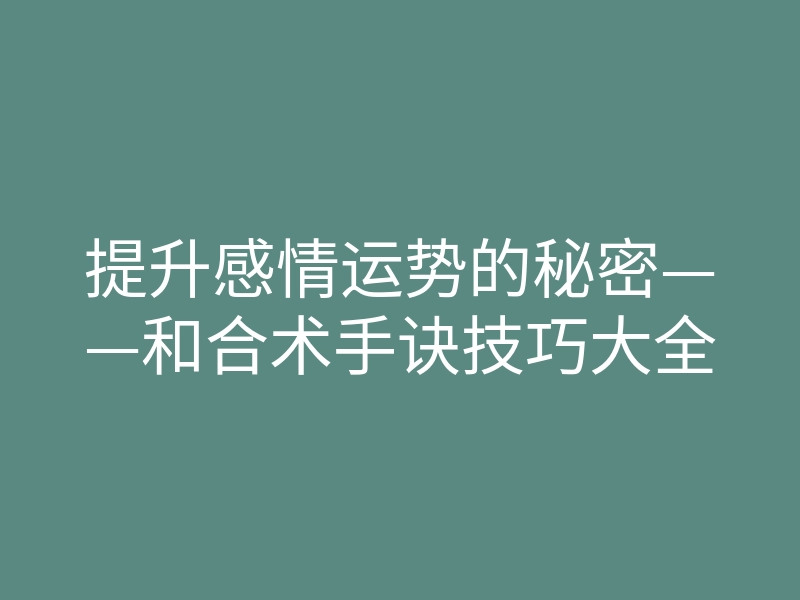 提升感情运势的秘密——和合术手诀技巧大全