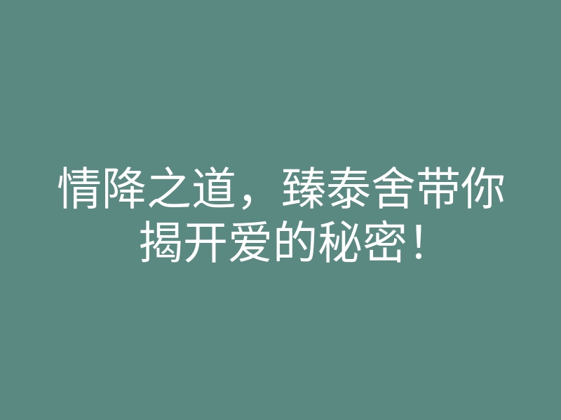 情降之道,臻泰舍带你揭开爱的秘密!
