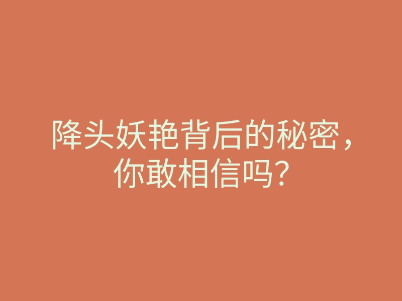 降头妖艳背后的秘密,你敢相信吗?