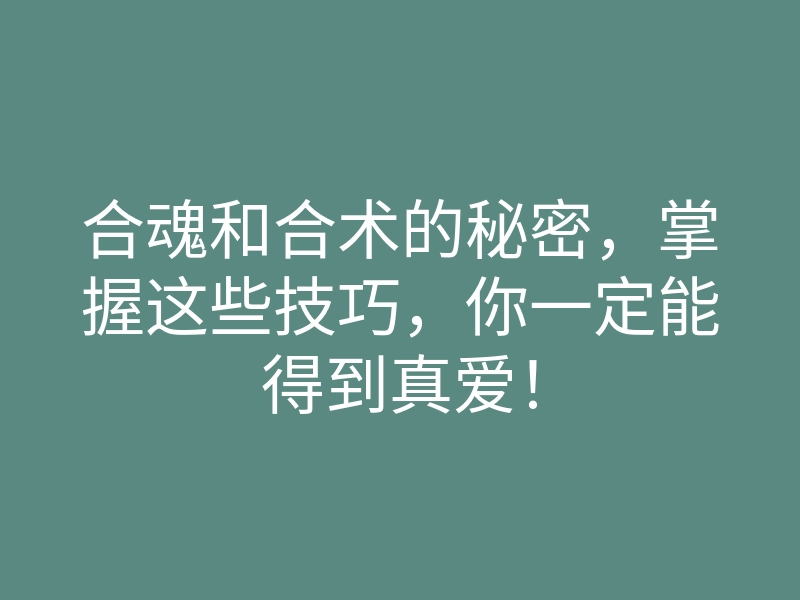合魂和合术的秘密,掌握这些技巧,你一定能得到真爱!