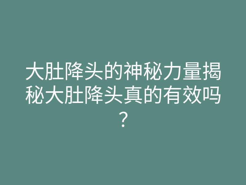 大肚降头的神秘力量揭秘大肚降头真的有效吗?