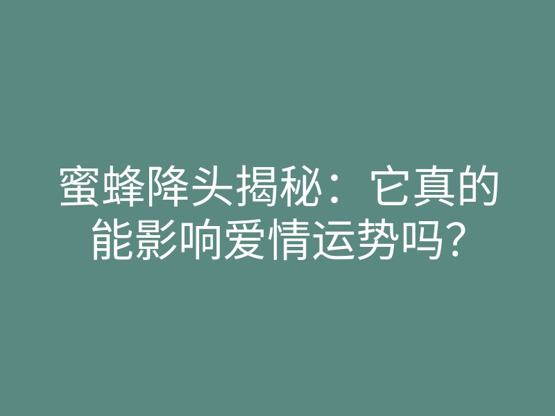 蜜蜂降头揭秘:它真的能影响爱情运势吗?