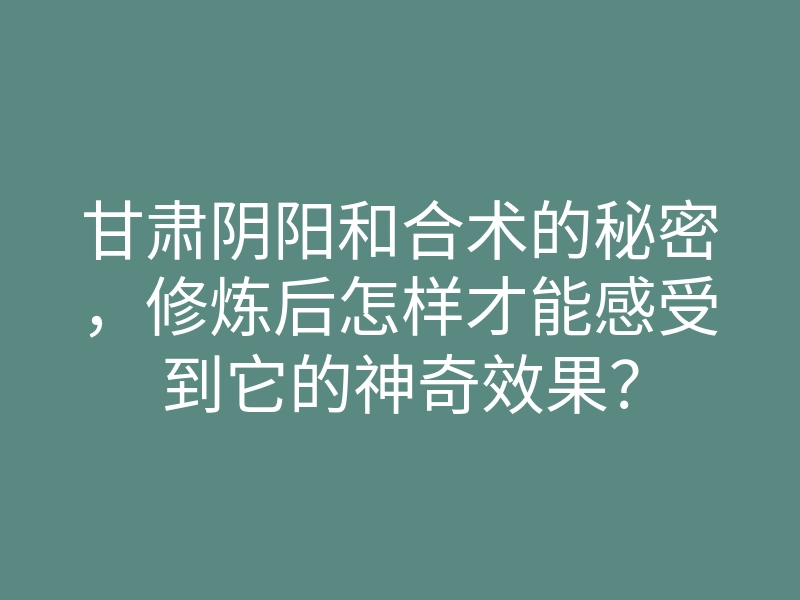 甘肃阴阳和合术的秘密,修炼后怎样才能感受到它的神奇效果?