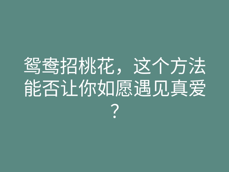 鸳鸯招桃花,这个方法能否让你如愿遇见真爱?