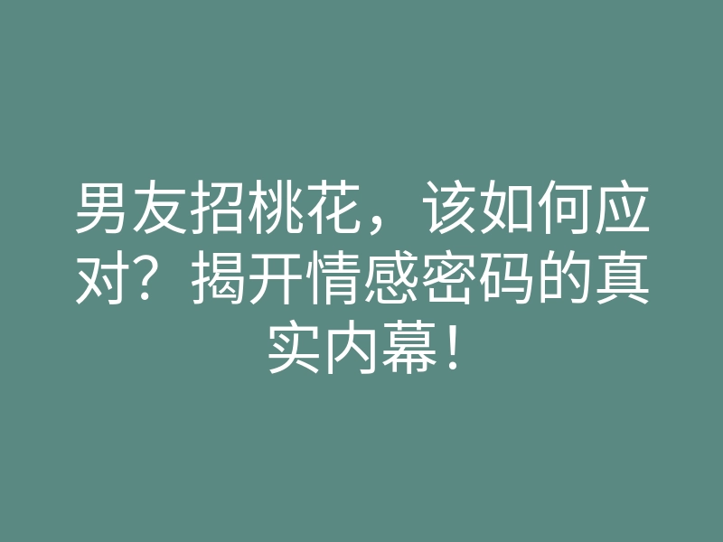 男友招桃花,该如何应对?揭开情感密码的真实内幕!