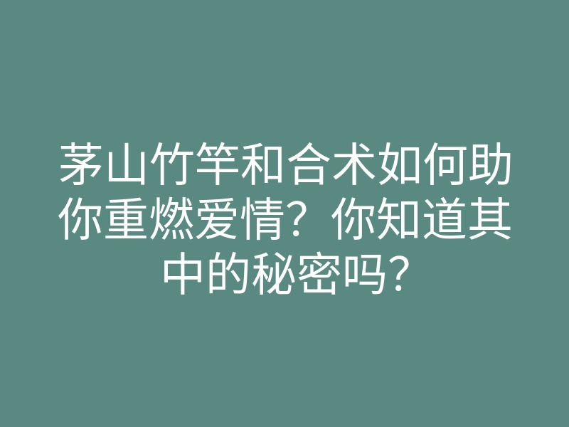 茅山竹竿和合术如何助你重燃爱情？你知道其中的秘密吗？