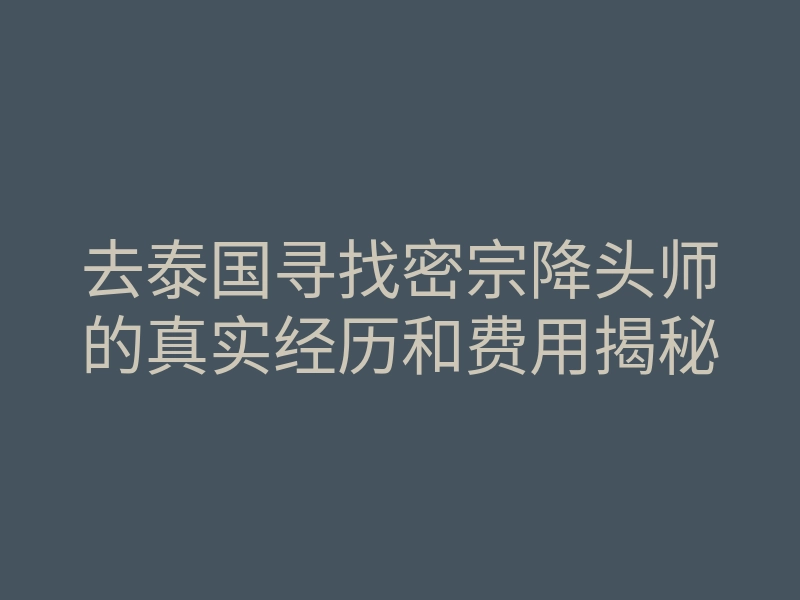 去泰国寻找密宗降头师的真实经历和费用揭秘
