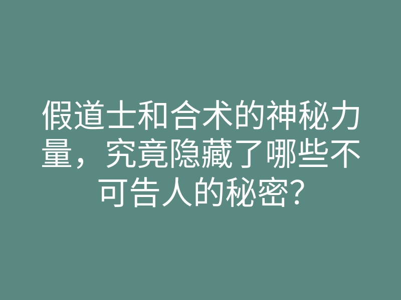 假道士和合术的神秘力量,究竟隐藏了哪些不可告人的秘密?