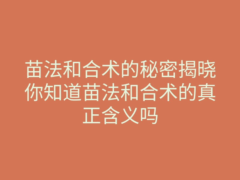 苗法和合术的秘密揭晓你知道苗法和合术的真正含义吗