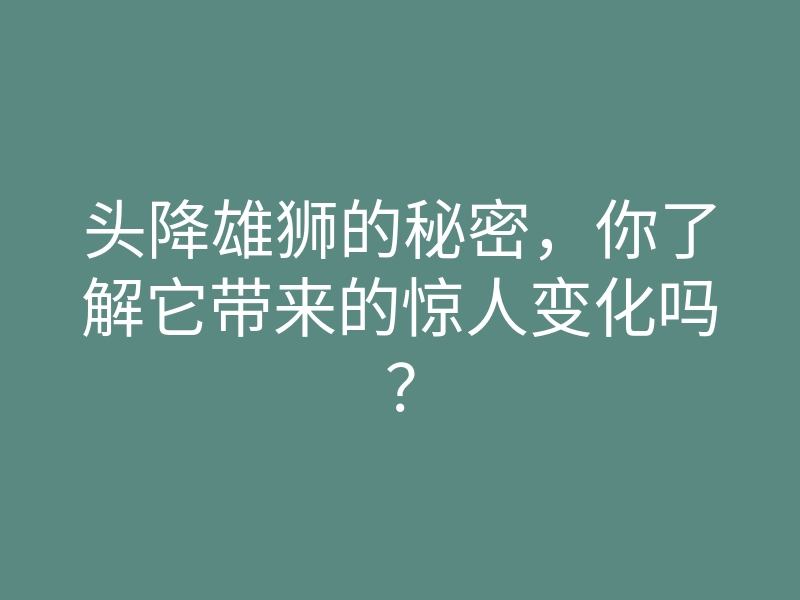头降雄狮的秘密,你了解它带来的惊人变化吗?