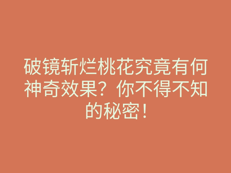 破镜斩烂桃花究竟有何神奇效果?你不得不知的秘密!