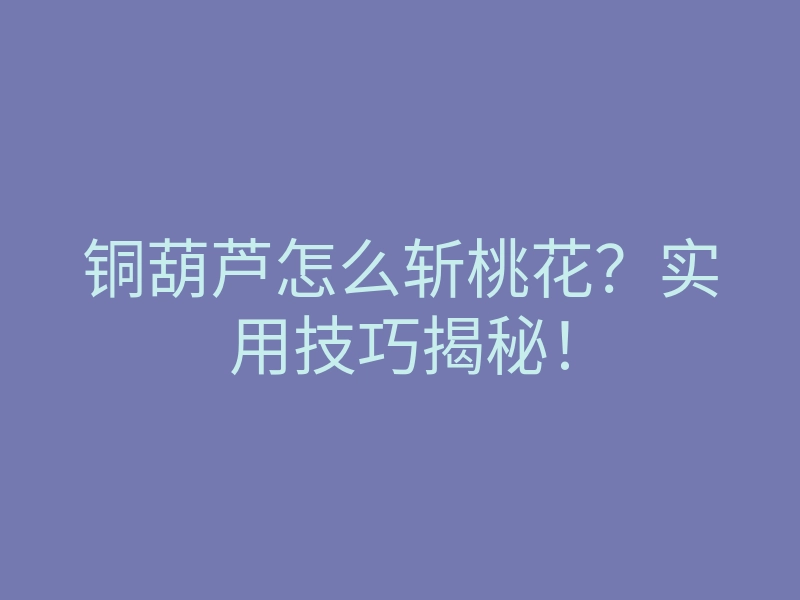 铜葫芦怎么斩桃花?实用技巧揭秘!