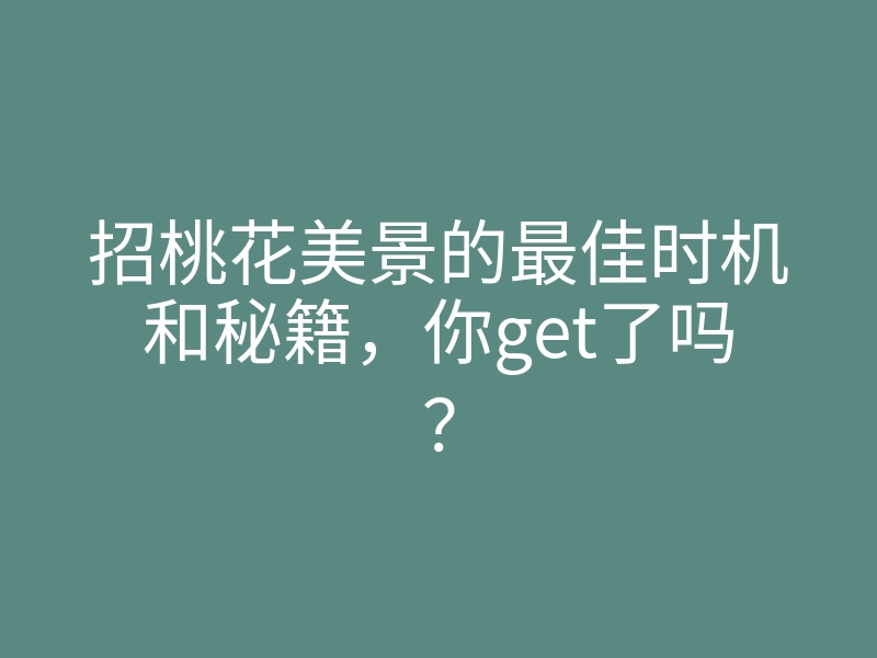 招桃花美景的最佳时机和秘籍，你get了吗？