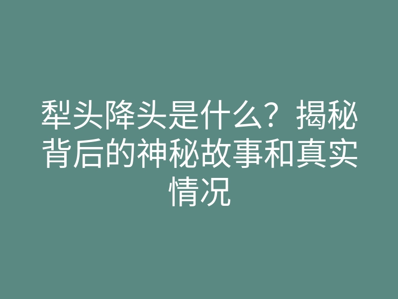 犁头降头是什么?揭秘背后的神秘故事和真实情况