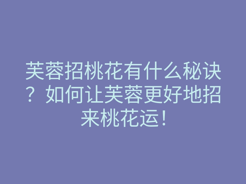 芙蓉招桃花有什么秘诀？如何让芙蓉更好地招来桃花运！