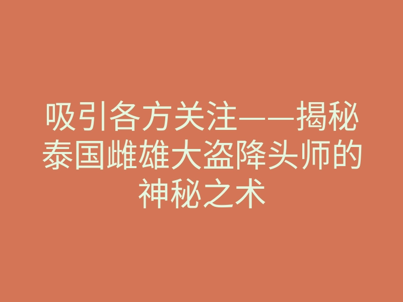 吸引各方关注——揭秘泰国雌雄大盗降头师的神秘之术