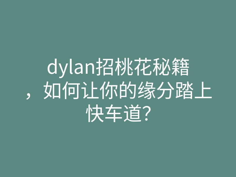dylan招桃花秘籍,如何让你的缘分踏上快车道?