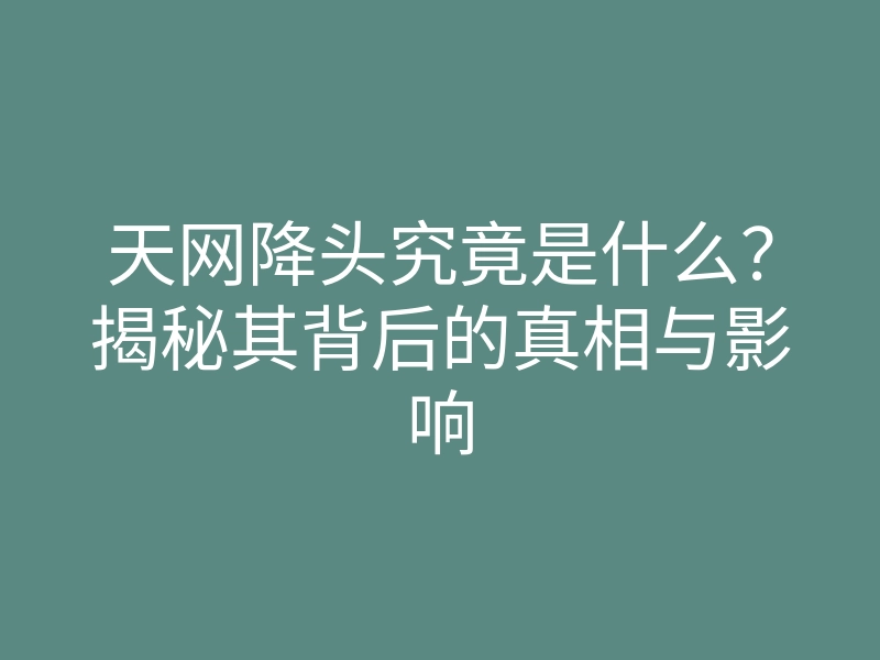 天网降头究竟是什么?揭秘其背后的真相与影响