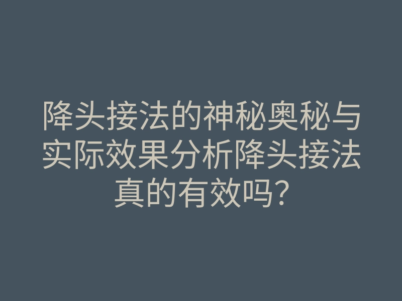 降头接法的神秘奥秘与实际效果分析降头接法真的有效吗?