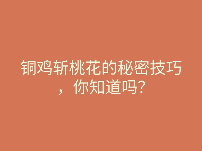 铜鸡斩桃花的秘密技巧，你知道吗？